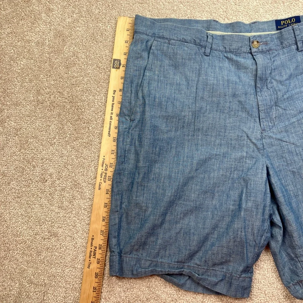 Polo Ralph Lauren Mens 33 Shorts Blue Classic Fit Cotton Chambray Flat Front